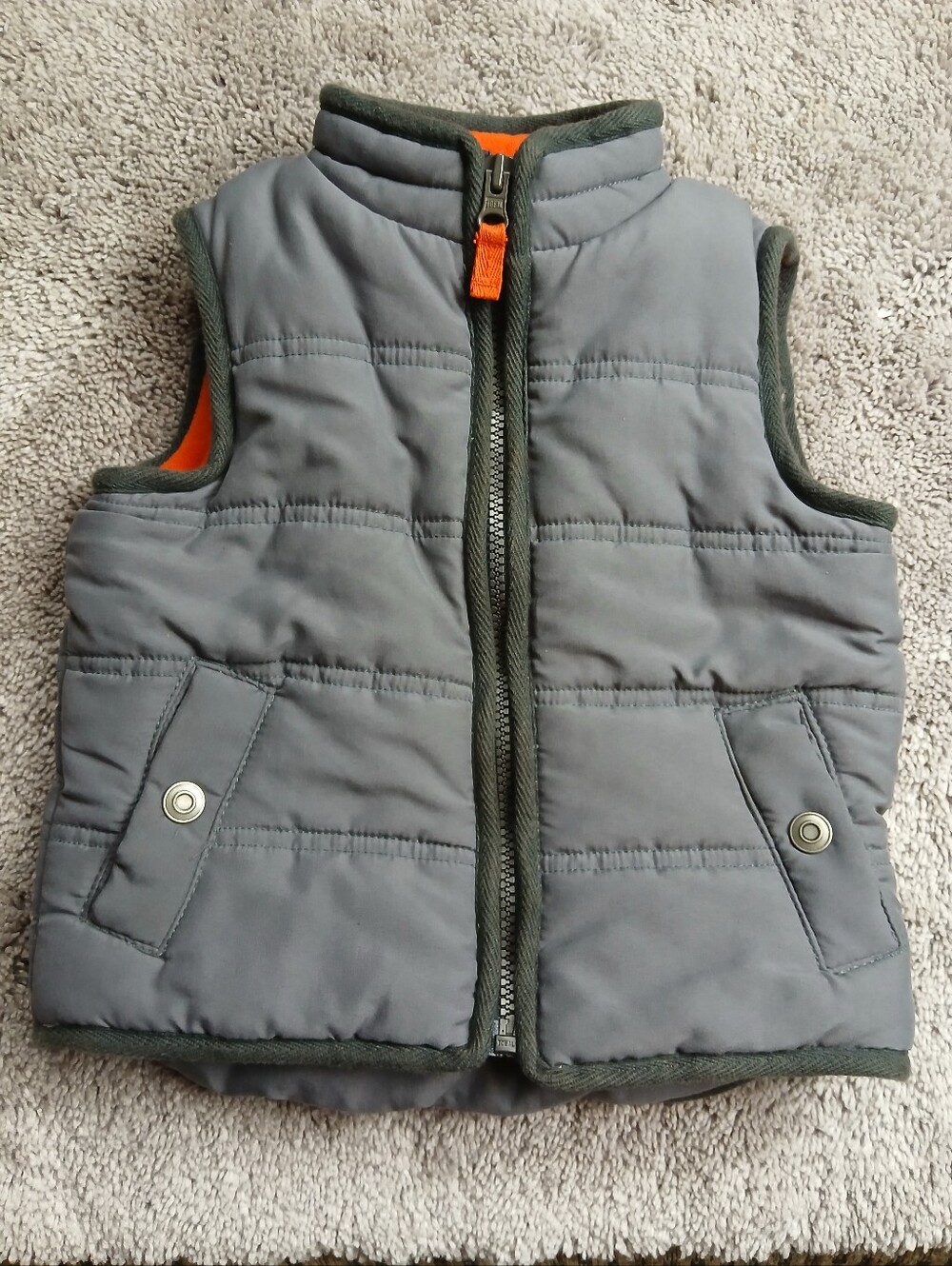 Carter's Baby Boys Gray Orange Fleece Lined Puffer Vest 24M